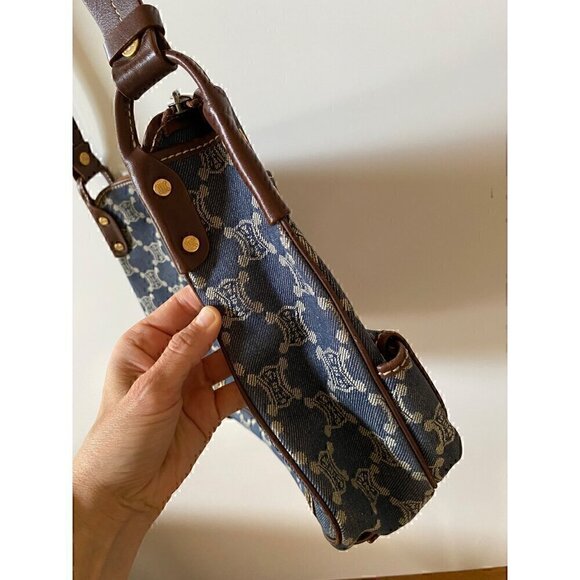 CELINE Paris Macadam Denim Signature Denim Flap Messenger Bag Y2K Shoulder - Picture 3 of 16